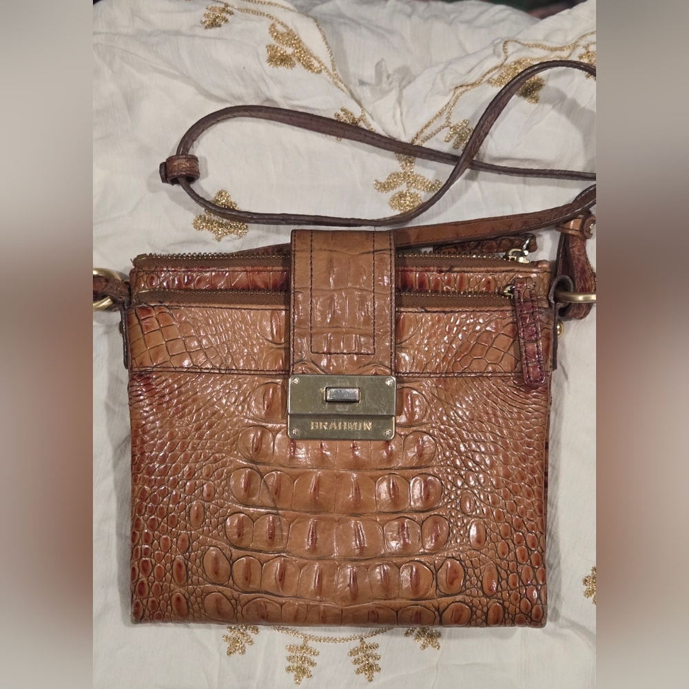 Brahmin "Mojito" Croc Embossed Crossbody - Pecan - Excellent, Like-New Cond.